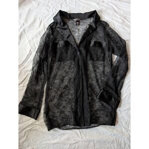 Victoria's Secret Black Lace Pajama‎ Shirt Button Up Sheer Size M